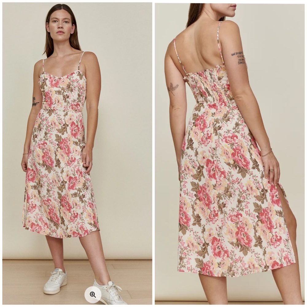 💋Reformation Pink and Cream Floral Midi Dress